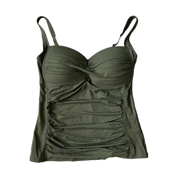Sea Level Eco Essentials Twist Front A-DD Cup Singlet Top Adjustable Khaki SZ 12 - Picture 2 of 7